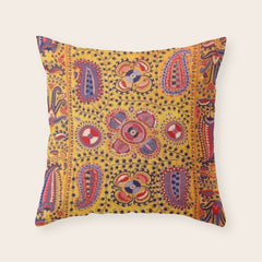 19th Century Uzbekistan Suzani with Gold Background Throw Pillow