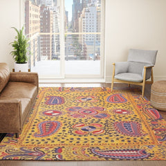 19th Century Uzbekistan Suzani with Gold Background Rug