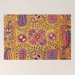 19th Century Uzbekistan Suzani with Gold Background Welcome Mat