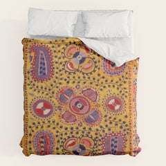 19th Century Uzbekistan Suzani with Gold Background Duvet Cover