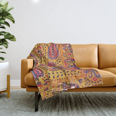 19th Century Uzbekistan Suzani with Gold Background Throw Blanket