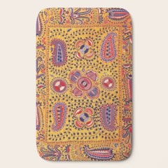 19th Century Uzbekistan Suzani with Gold Background Bath Mat