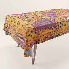 19th Century Uzbekistan Suzani with Gold Background Tablecloth