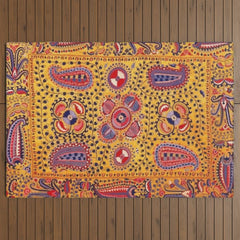 19th Century Uzbekistan Suzani with Gold Background Outdoor Rug