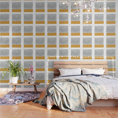 (White Background) Mid Century Modern Minimalist Rothko Inspired Color Field With Lines Geometric Style Wallpaper