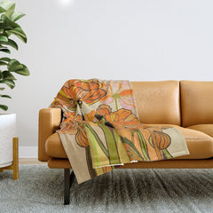 70s, Orange California poppies, mid century, 70s retro, flowers Throw Blanket