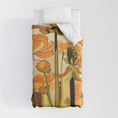 70s, Orange California poppies, mid century, 70s retro, flowers Duvet Cover