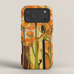 70s, Orange California poppies, mid century, 70s retro, flowers iPhone Case