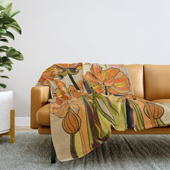 70s, Orange California poppies, mid century, 70s retro, flowers Throw Blanket