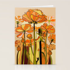 70s, Orange California poppies, mid century, 70s retro, flowers Stationery Card