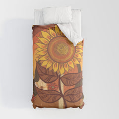 70s, Sunflower, retro, rainbow, warm colors, 60s, boho Comforter