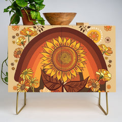 70s, Sunflower, retro, rainbow, warm colors, 60s, boho Credenza