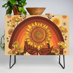 70s, Sunflower, retro, rainbow, warm colors, 60s, boho Credenza