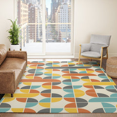 1970s Colors Mid Century Modern Geometric Pattern Rug