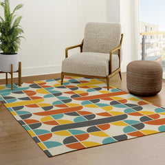1970s Colors Mid Century Modern Geometric Pattern Rug