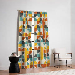 1970s Colors Mid Century Modern Geometric Pattern Window Curtain