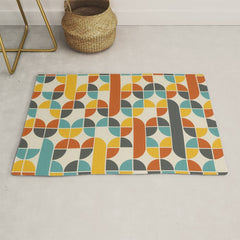 1970s Colors Mid Century Modern Geometric Pattern Rug