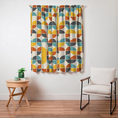 1970s Colors Mid Century Modern Geometric Pattern Window Curtain