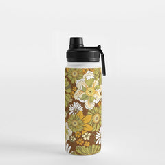 70s Retro Flower Power boho pattern Water Bottle