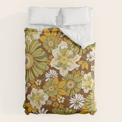 70s Retro Flower Power boho pattern Duvet Cover