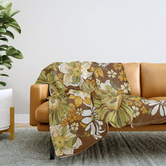 70s Retro Flower Power boho pattern Throw Blanket