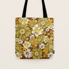 70s Retro Flower Power boho pattern Tote Bag