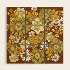 70s Retro Flower Power boho pattern Wood Wall Art