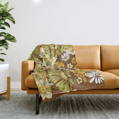 70s Retro Flower Power boho pattern Throw Blanket