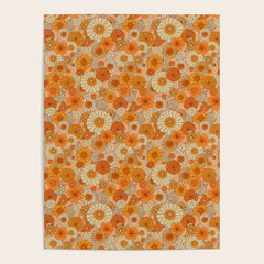 70s retro vintage daisies, flowers, orange, peach Poster