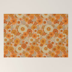 70s retro vintage daisies, flowers, orange, peach Welcome Mat