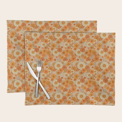 70s retro vintage daisies, flowers, orange, peach Placemat