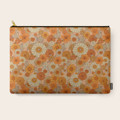 70s retro vintage daisies, flowers, orange, peach Carry All Pouch