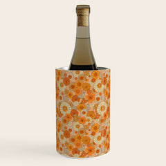 70s retro vintage daisies, flowers, orange, peach Wine Chiller