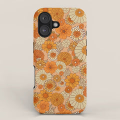 70s retro vintage daisies, flowers, orange, peach iPhone Case