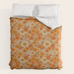 70s retro vintage daisies, flowers, orange, peach Duvet Cover