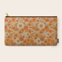 70s retro vintage daisies, flowers, orange, peach Carry All Pouch