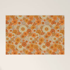 70s retro vintage daisies, flowers, orange, peach Welcome Mat