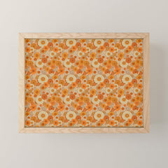 70s retro vintage daisies, flowers, orange, peach Mini Art Print