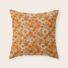 70s retro vintage daisies, flowers, orange, peach Throw Pillow