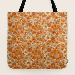 70s retro vintage daisies, flowers, orange, peach Tote Bag
