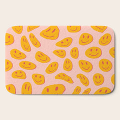70s retro yellow smile face illustration Bath Mat