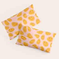 70s retro yellow smile face illustration Pillow Sham