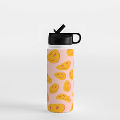 70s retro yellow smile face illustration Water Bottle