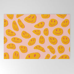 70s retro yellow smile face illustration Welcome Mat