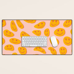 70s retro yellow smile face illustration Desk Mat