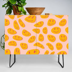 70s retro yellow smile face illustration Credenza