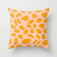 70s retro yellow smile face illustration Throw Pillow