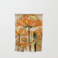 70s, Orange California poppies, mid century, 70s retro, flowers Wall Hanging