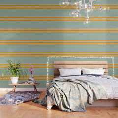 70s Style Mint Orange White Retro Stripes Pomona Wallpaper