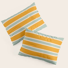 70s Style Mint Orange White Retro Stripes Pomona Pillow Sham